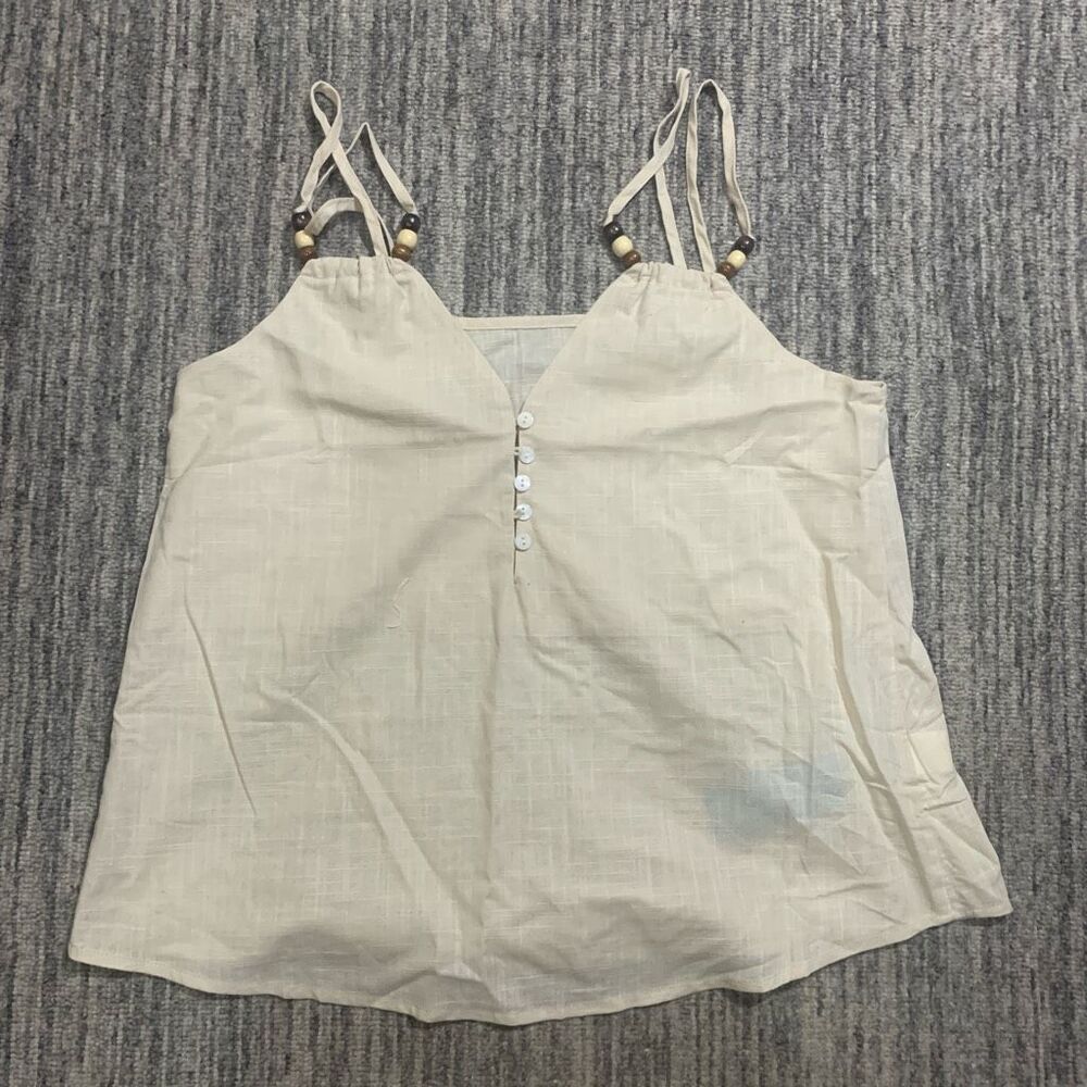 Brand New Cupshe Women Tan Beaded Strap Cami Tank Top Cotton Minimalist Natural